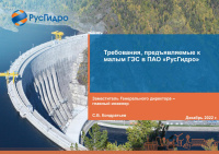 Требования, предъявляемые к малым ГЭС в ПАО «РусГидро»